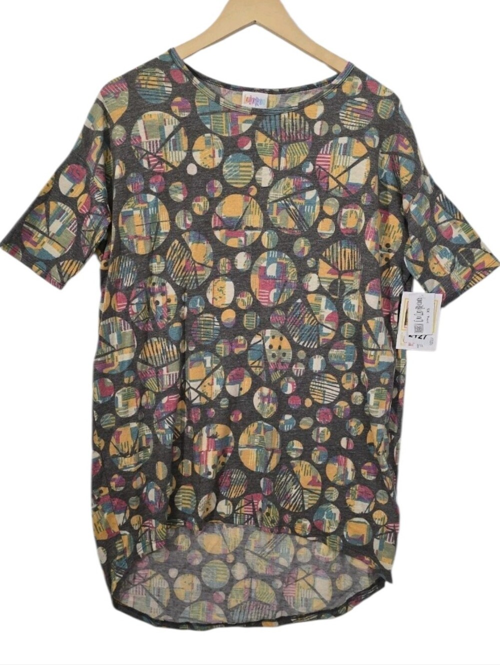 NWT LuLaRoe Irma Top XS Gray Polka Dot Graphic Tunic High Low Oversized Tee